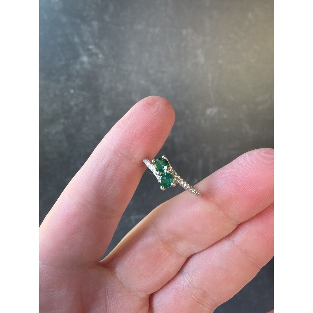 GSK 925 Sterling Silver Green & Clear CZ Bypass Ring Size US 6.25 Vintage